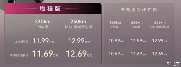 限时11.69万起 配备激光雷达/纯电续航230km 风云A9增程版上市