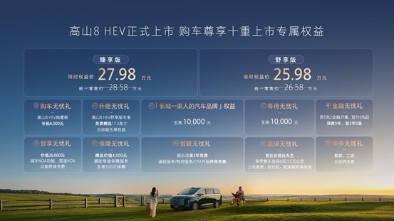 魏牌高山8 HEV正式上市,限时权益价25.98万元起