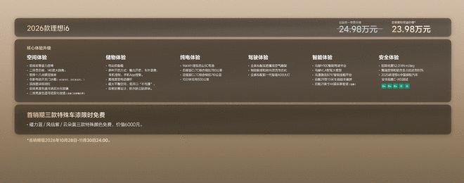 首销期权益价23.98万起 2026款理想i6上市|理想汽车